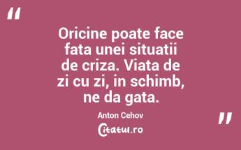 Oricine poate face fata unei situatii de criza. Viata de zi cu zi, in schimb, ne da gata. Anton Cehov...