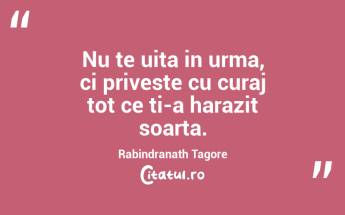 Nu te uita in urma, ci priveste cu curaj tot ce ti-a harazit soarta. Rabindranath Tagore...