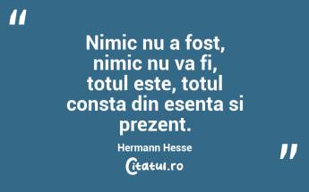 Nimic nu a fost, nimic nu va fi, totul este, totul consta din esenta si prezent.  Hermann Hesse...
