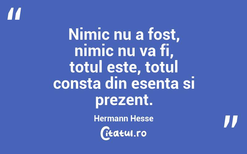 Nimic nu a fost, nimic nu va fi, totul este, totul consta din esenta si prezent.  Hermann Hesse
