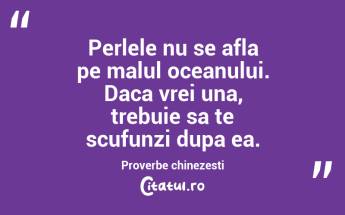 Perlele nu se afla pe malul oceanului. Daca vrei una, trebuie sa te scufunzi dupa ea. Proverbe chinezesti...