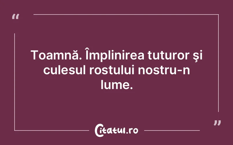 Toamnă. Împlinirea tuturor şi culesul rostului nostru-n lume.