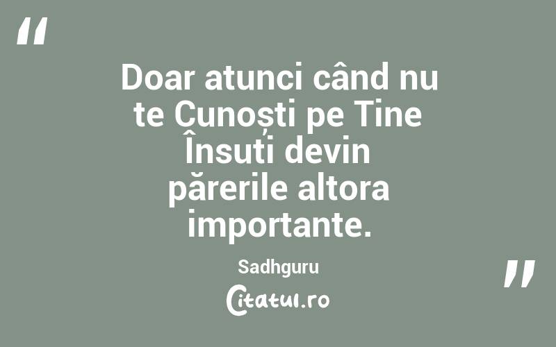 Doar atunci când nu te Cunoști pe Tine Însuți devin părerile altora importante. Sadhguru
