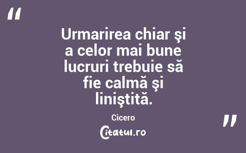 Urmarirea chiar şi a celor mai bune lucruri trebuie să fie calmă şi liniştită. Cicero
