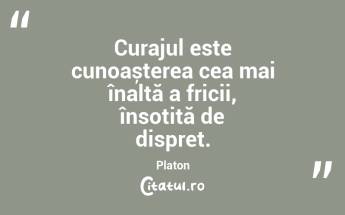 Curajul este cunoașterea cea mai înaltă a fricii, însoțită de dispreț. Platon...