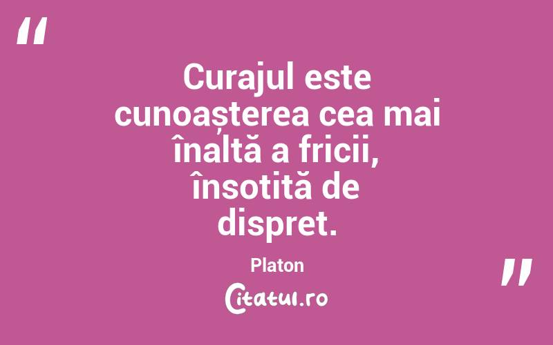Curajul este cunoașterea cea mai înaltă a fricii, însoțită de dispreț. Platon
