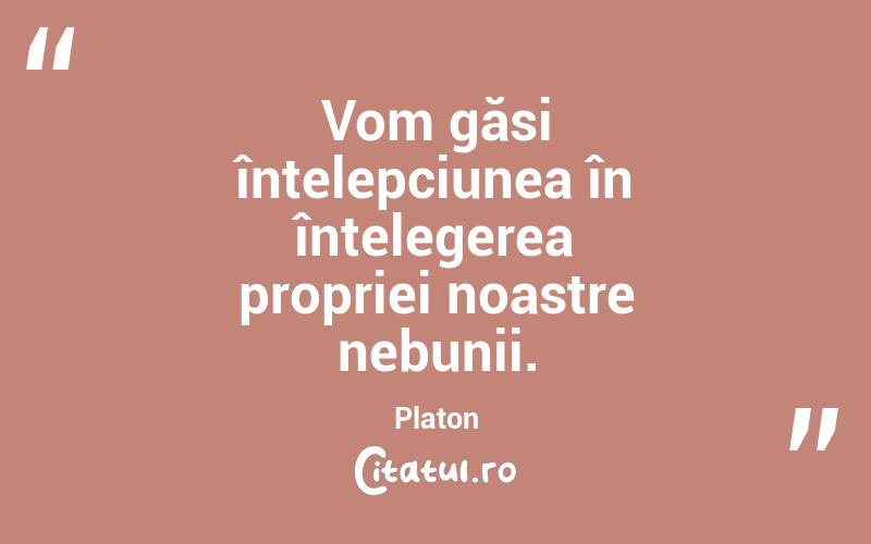 Vom găsi înțelepciunea în înțelegerea propriei noastre nebunii. Platon

